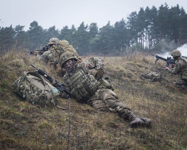 Troops from C Company, 3rd Battalion The Parachute Regiment on live-fire exercise Yellow Assault at STANTA training area in Norfolk