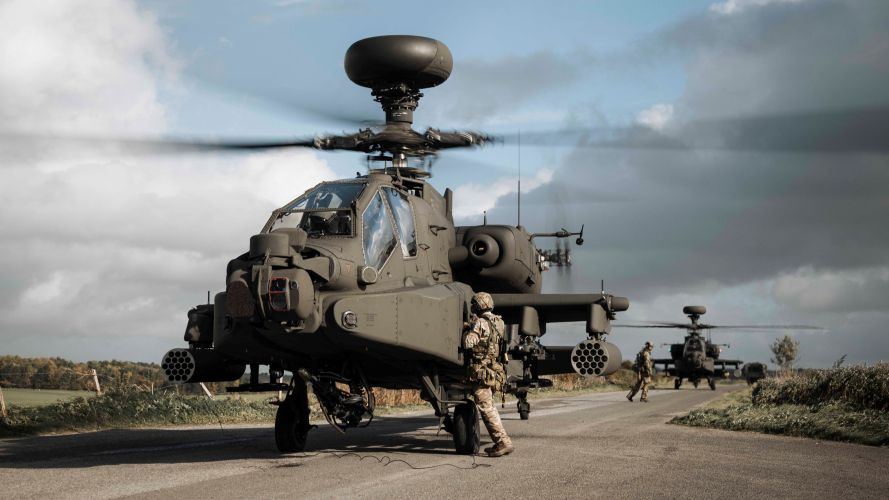 Two Apache AH64-E lands on a blocked road for a tactical Forward Arming and Refuelling Point (FARP) 26102022 CREDIT MOD Crown Copyright.jpg
