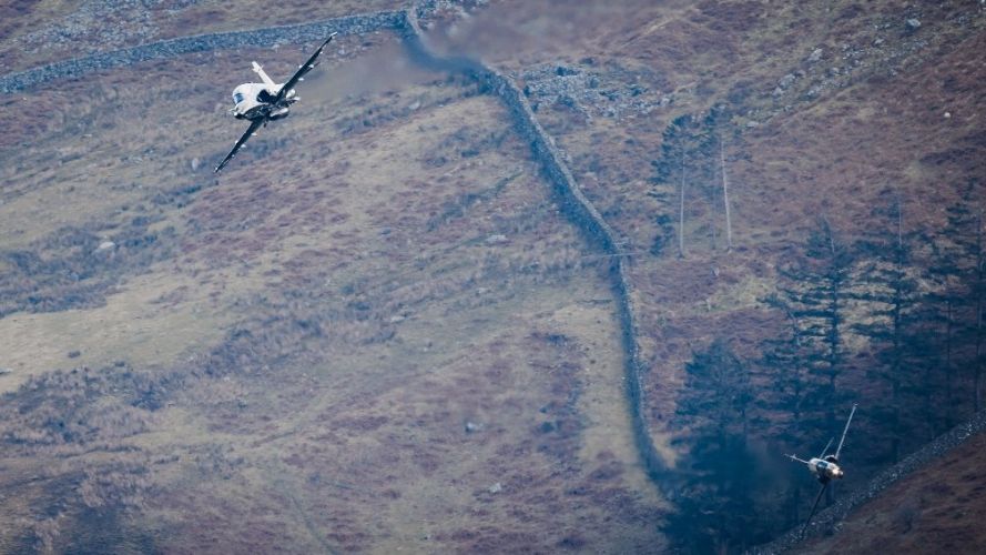 Two RAF Hawk T2s during low-level training sortie through the iconic Mach Loop 23022023 CREDIT RAF