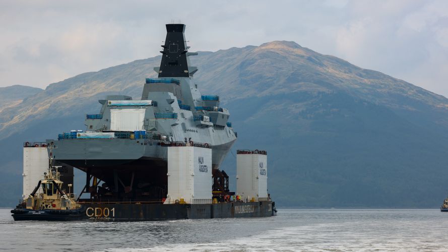 Type 26 Frigate HMS Cardiff being moved to Loch Long