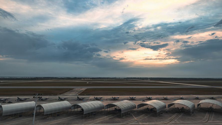 Aircraft line up on the tarmac at Tyndall Air Force Base, Florida (Picture: US Department of Defence) US Air Force aircraft sit on the flightline at Tyndall Air Force Base, Florida Exercise Checkered Flag 290426 CREDIT US DEPT DEFENSE