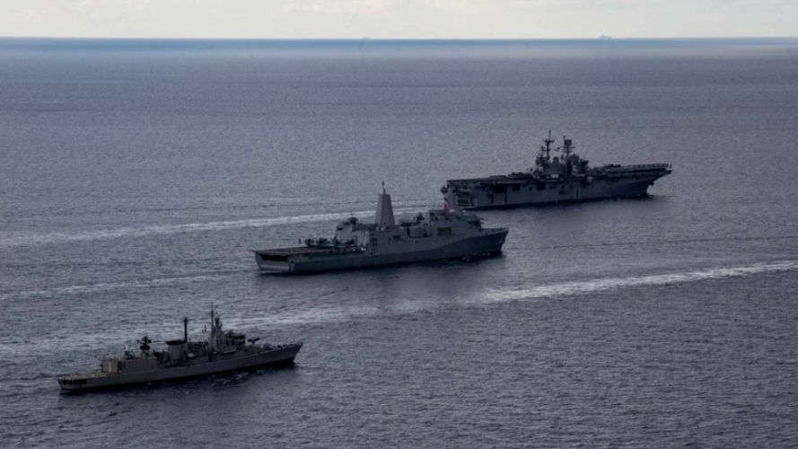 US naval task group vessels sail in formation in the Mediterranean Sea (Picture: US Dept of Defense).