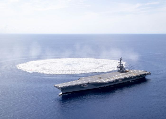 USS Gerald R. Ford Completes Full Ship Shock Trial explosives in the water