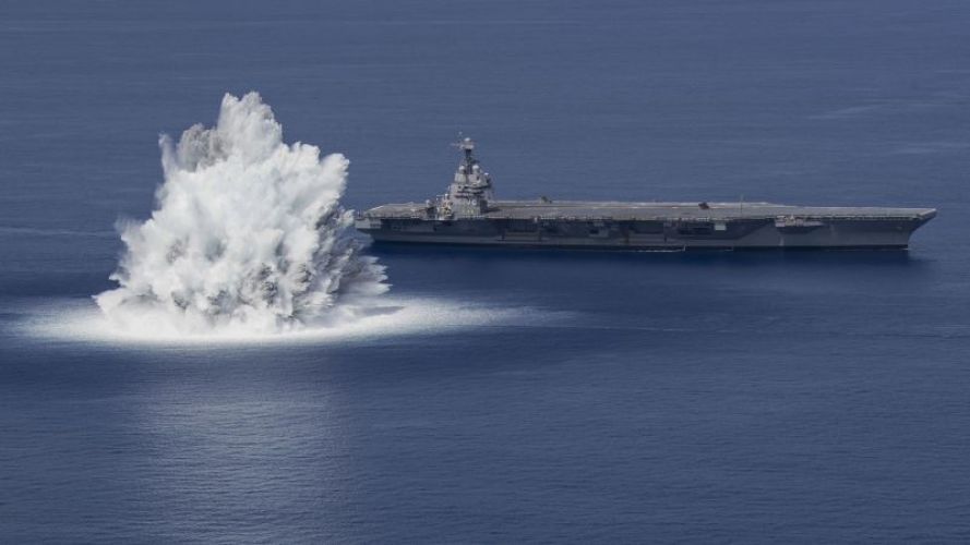 USS Gerald R. Ford Completes Full Ship Shock Trial explosives in the water