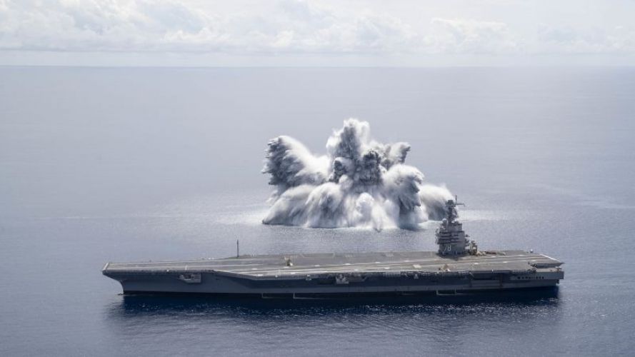 USS Gerald R. Ford Completes Full Ship Shock Trial explosives in the water