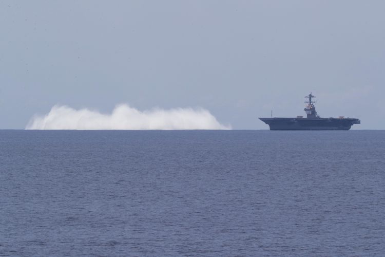 USS Gerald R. Ford Completes Full Ship Shock Trial explosives in the water