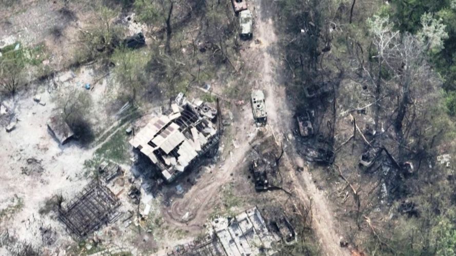 Ukrainian forces release images of destroyed military vehicles at river crossing 12052022 CREDIT Ukrainian Airborne Forces Command via Reuters.jpg