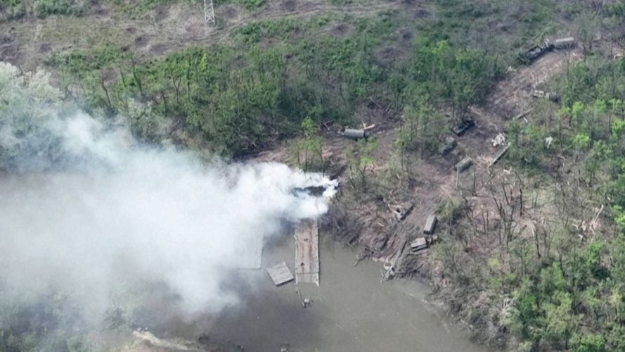 Ukrainian forces release images of destroyed military vehicles on Pontoon Bridge 120522 CREDIT Ukrainian Airborne Forces Command via Reuters.jpg