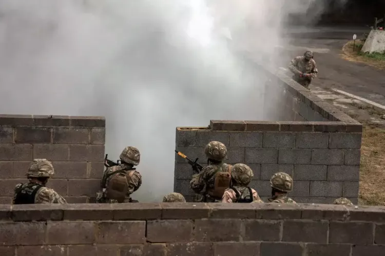 	Ukrainian recruits taking on urban warfare training in the UK