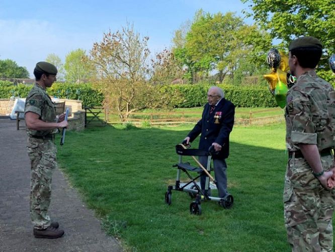 Veteran 1st Battalion The Yorkshire Regiment joined veteran Captain Tom Moore as he completes fundraising walk