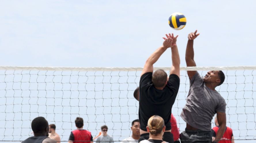 Volleyball training on the deck of HMS Queen Elizabeth (Picture: MOD).
