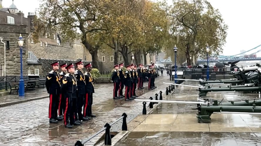 Weather conditions were tough at the Tower of London for the Kings gun salute 14112023 CREDIT BFBS