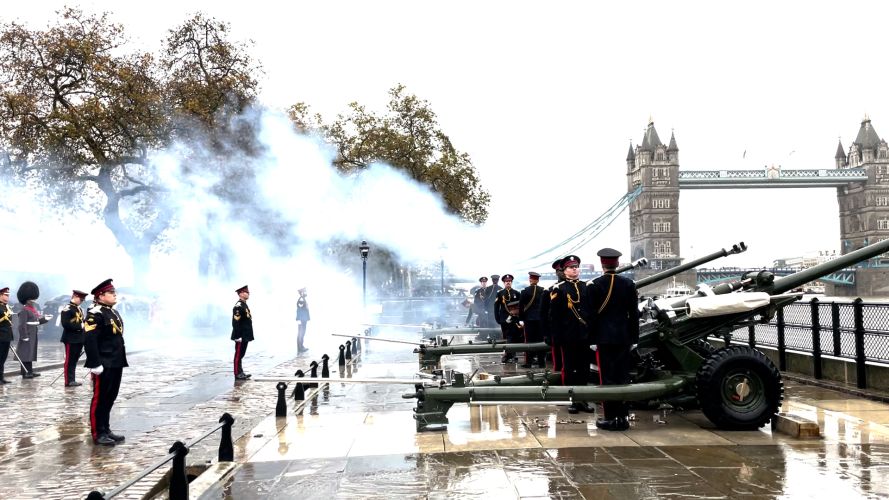 celebratory gun salute at the Tower of London for King Charles 75th birthday 14112023 CREDIT BFBS.jpg