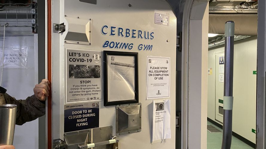 HMS Queen Elizabeth's Cerberus boxing gym.