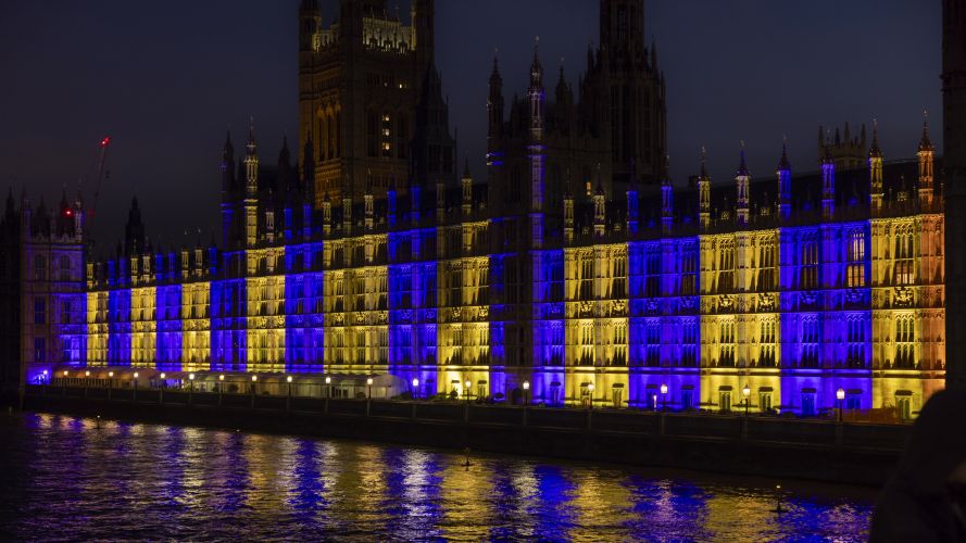 The gesture comes as Ukraine continues to defend itself against Russia's full-scale invasion, with the UK maintaining its military support for Kyiv (Picture: MOD) Ukrainian colours light up the river frontage of the Palace of Westminster (Picture: MOD)
