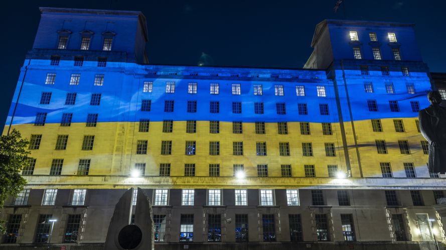 The Ministry of Defence's London headquarters was illuminated in the colours of the Ukrainian flag (Picture: MOD) MOD Main Building lit up in yellow and blue colours of Ukraine to mark Ukrainian Independence Day on 24 August (Picture: MOD)