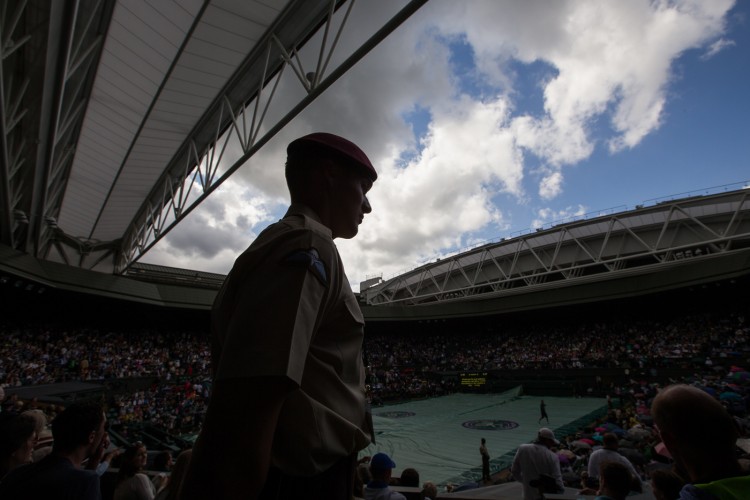Private O'Brien on duty in his gangway on Centre Court