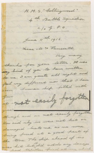 ©Crown Copyright (IWM Documents.2884) Letter written by HM King George VI, then Prince Albert, describing the Battle of Jutland June 1916.