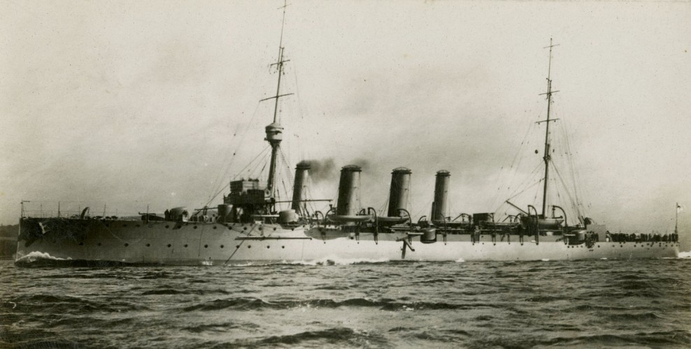 Postcard showing HMS Falmouth at sea. Courtesy WD Cocroft
