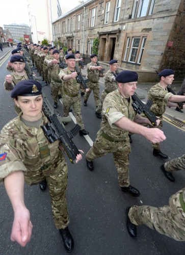 The soldiers of the Queen's Own Yeomanry parade through the streets of Ayr as they have the Freedom of South Ayrshire conferred upon them. 