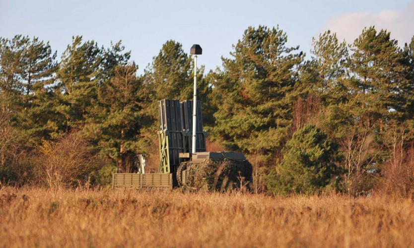 A FLAADS launcher with CAMM CAMM (Common Anti-Air Modular Missile) prepares for launch during trials.