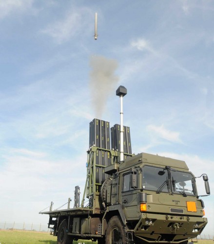 A FLAADS launcher fires a Common Anti-Air Modular Missile during trials.