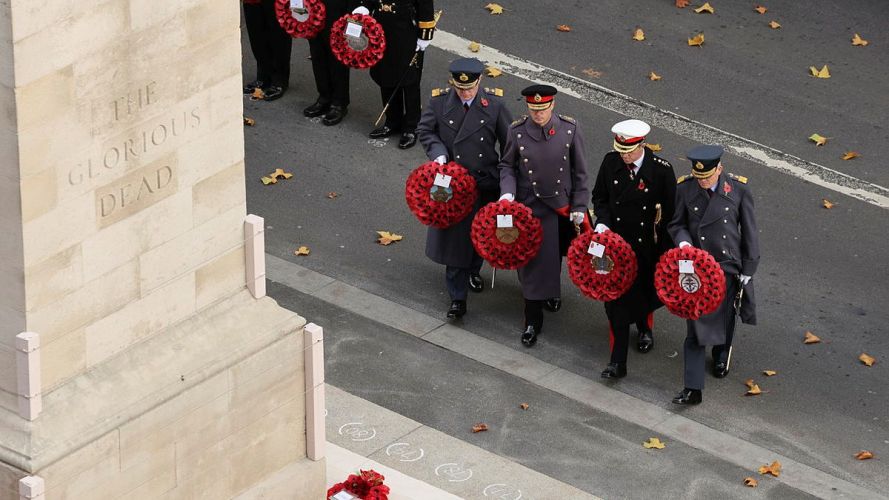 The four service chiefs approach the Cenotaph with their wreaths (Picture: MOD) 09112025 Chief of the Defence Staff Air Chief Marshal Sir Rich Knighton, First Sea Lord and Chief of the Naval Staff Gen Sir Gwyn Jenkins, Chief of the General Staff Gen Sir Roly Walker, Chief of the Air Staff Air Chief Marshal Harv Smyth MOD