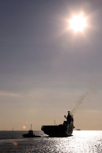 HMS Ocean arrives for the last time