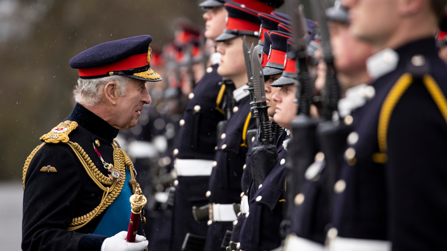 King Charles inspects the officer cadets on parade at Royal Military Academy Sandhurst in April 2023 (Picture: MOD).