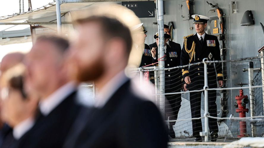 HRH Prince Edward, The Duke of Edinburgh makes his way from HMS Belfast to RFA Proteus, moored alongside (Picture: MOD).