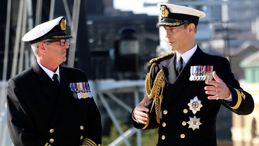 HRH Prince Edward, The Duke of Edinburgh speaks to Royal Navy personnel during a tour of RFA Proteus (Picture: MOD).