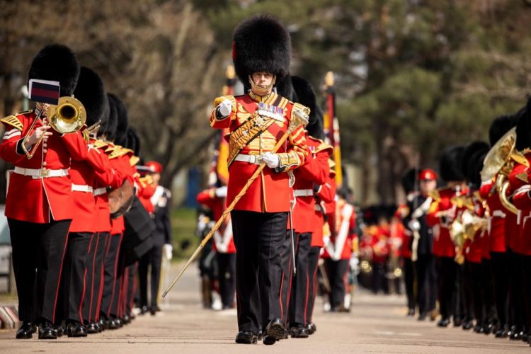 Members of the Household Division practice at Pirbright Barracks ahead of the Duke of Edinburgh's funeral (Picture: MOD).