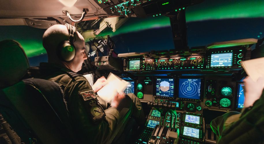 northern lights captured by RAF C17 globemaster during Norway flight
