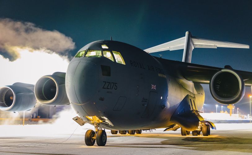 northern lights captured by RAF C17 globemaster during Norway flight