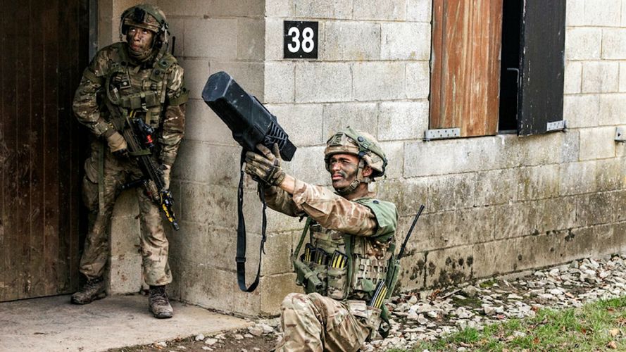 One of the soldiers from 2 York's uses a drone gun to bring down an 'enemy' drone during the exercise LIVEX 23 (Picture: MOD).
