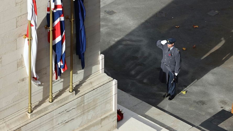 HRH the Prince of Wales salutes after laying at wreath at the Cenotaph (Picture: MOD) 09112025 Prince William at Cenotaph cred MOD