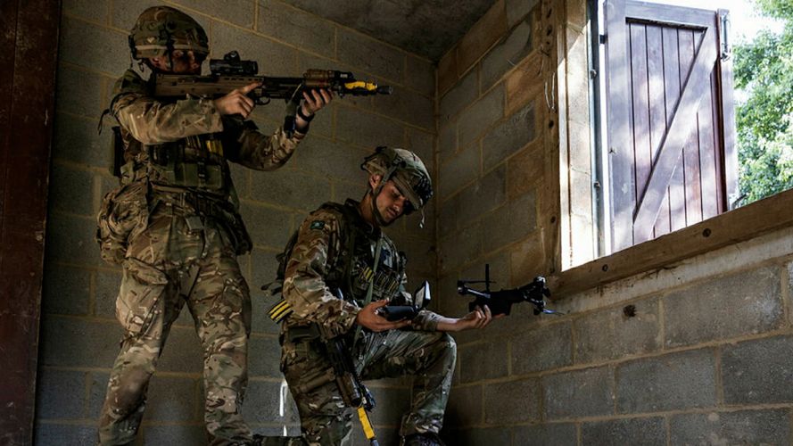 Private Smith from 2 York’s holds SkyDIO unmanned aerial vehicle (UAV) ready to do some surveillance around the next compound during LIVEX 23 (Picture: MOD).
