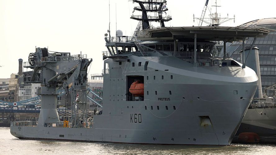 RFA Proteus alongside HMS Belfast in London, on 9 October 2023, ahead of her Service of Dedication on 10 October 2023 (Picture: MOD).