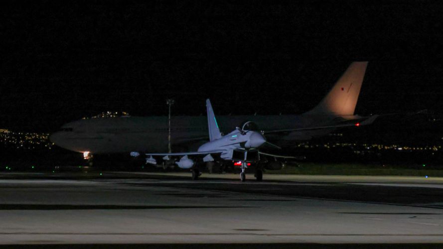 RAF Typhoon and Voyager aircraft return to RAF Akrotiri after air strikes against the Houthis as part of a joint US led coalition to conduct air strikes against the Houthis of Yemen in defence of the International freedom of navigation rights in the Red Sea (Picture: MOD).