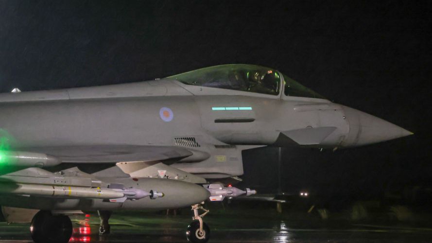 Royal Air Force Typhoon FGR4 takes off to carry out Air Strikes against Houthi military targets in Yemen. On 22 January, the UK conducted further strikes against Houthi targets (Picture: MOD).