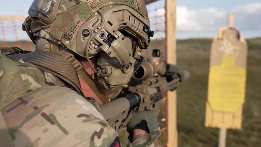 A Royal Marine carries out CBQ drills with the KS-1 rifle