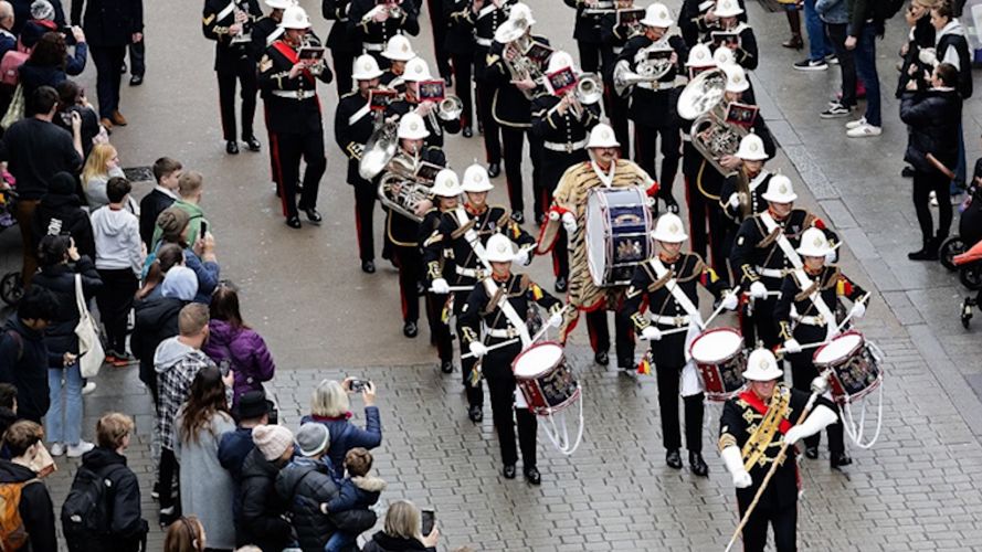 sailors from destroyer HMS Defender were Led by the Band of His Majesty’s Royal Marines 11022023 CREDIT Royal Navy