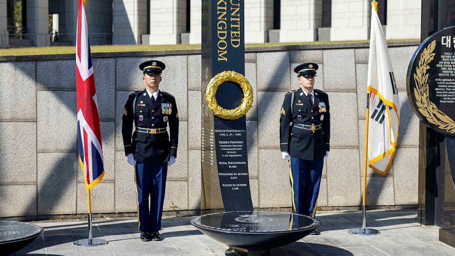 Soldiers from C Company, the 1st Battalion Scots Guards looking over some of the monuments at the Korean War Memorial on Ex IMJIN WARRIOR 23 (Picture: MOD).