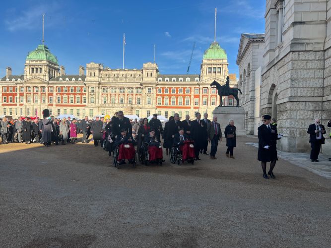 Veterans and servving personnel set off for the Remembrnce march from Horse Guards to Whitehall