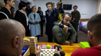 01102025 The Princess Royal (centre) views a physiotherapy session in a rehabilitation centre for Ukrainian war veterans in Kyiv CRED PA