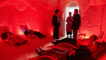 01102025 The Princess Royal (right) meets Ukrainian war veterans relaxing in a salt therapy room at a rehabilitation centre, in Kyiv CRED PA