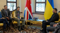 01102025 The Princess Royal smiles during a meeting with President Volodymyr Zelensky (right) in Kyiv, to discuss the UK's support for Ukraine and the country's ongoing resistance CRED PA