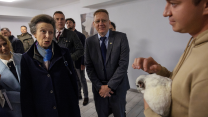 01102025 The Princess Royal talks with a Ukrainian veteran during his animal therapy session at a rehabilitation centre for Ukrainian war veterans in Kyiv CRED PA