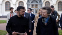 01202025 The Princess Royal walks with President Volodymyr Zelensky during a meeting at St. Sophia's Cathedral in Kyiv CRED PA
