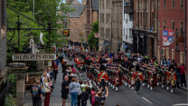  The Royal Regiment of Scotland marches through the capital with its battalion guards, colours and Pipes and Drums 